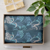 Papier Mousseline Modèle Floral Hydrangea stylisé - Bleu élégant (Cadeau)