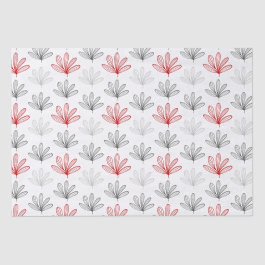Papier Mousseline Modèle floral moderne rouge et gris (Recto)