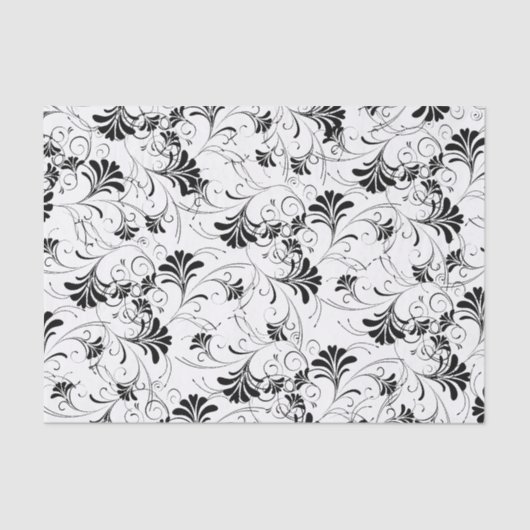Papier Mousseline Modèle floral noir et blanc (Recto)