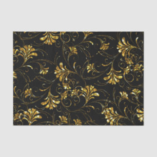 Papier Mousseline Modèle floral noir et or