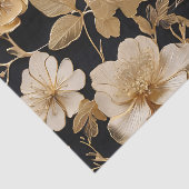 Papier Mousseline Modèle Floral Or Et Blanc Sur Noir (Détail)
