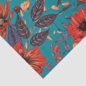 Papier Mousseline Modèle floral rouge et Turquoise (Détail)