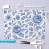 Papier Mousseline Modèle Floral Royal Bleu Rose (Artisanat)