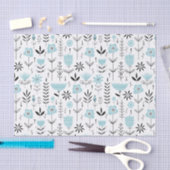 Papier Mousseline Modèle floral scandinave bleu (Artisanat)