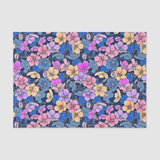 Papier Mousseline Modèle floral stylistique 46 (Recto)