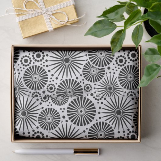 Papier Mousseline Modern Black White Geometric Flowers Starburst  (Cadeau)