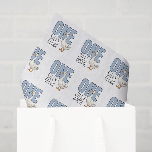 Papier Mousseline Modern Blue One Silly Goose First Birthday (Sac cadeau)