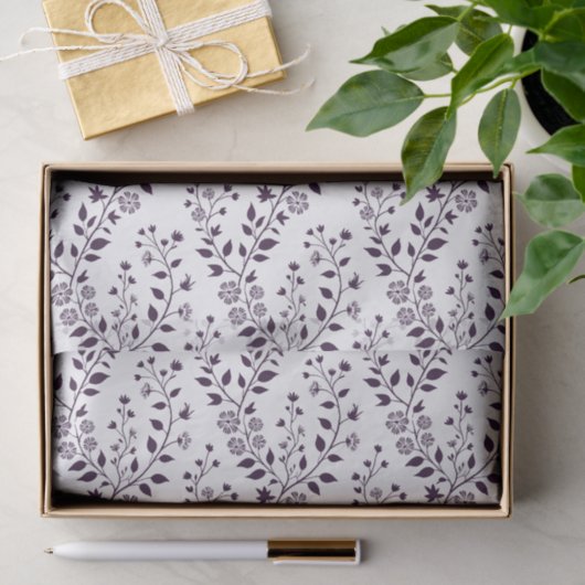 Papier Mousseline Modern Boho Floral Pattern Plum White (Cadeau)