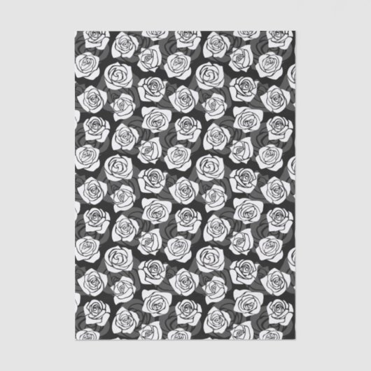 Papier Mousseline Modern Chic Black and White Rose Flower Pattern (Recto)