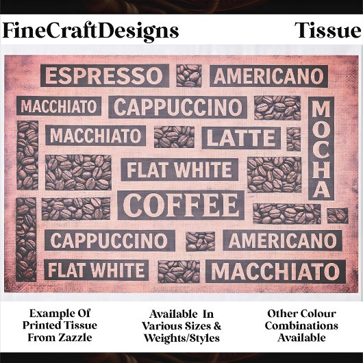 Papier Mousseline Modern Pink Coffee Cafe Typography FC9 Decoupage