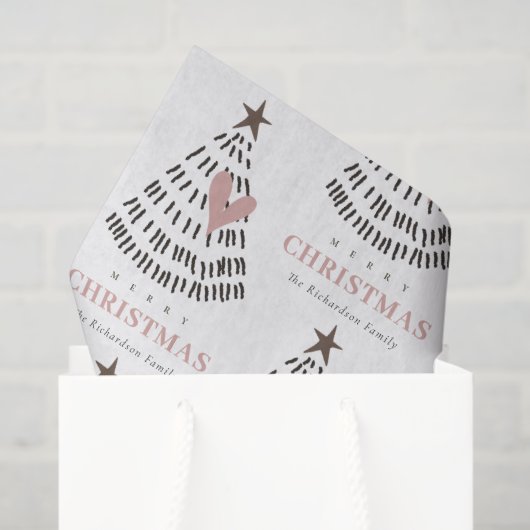 Papier Mousseline Modern Scandi Minimal Blush Heart Christmas Tree (Sac cadeau)
