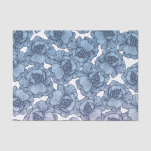 Papier Mousseline Moderne blanc et noir bleu-clair fleurs de schéma