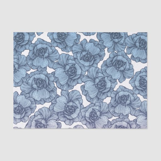 Papier Mousseline Moderne blanc et noir bleu-clair fleurs de schéma (Recto)