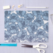 Papier Mousseline Moderne blanc et noir bleu-clair fleurs de schéma (Artisanat)