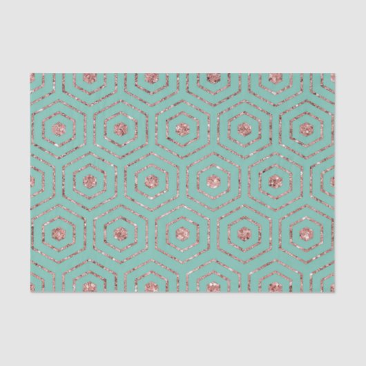 Papier Mousseline Moderne Chic Aqua Rose Parties scintillant or Hexa (Recto)