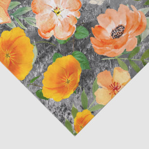 Papier Mousseline Moderne grunge noir fleurs jaunes découpant