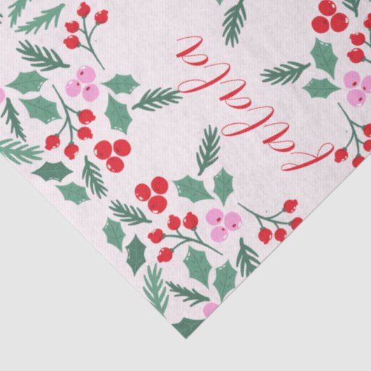 Papier Mousseline Moderne Rouge & Vert Noël Floral Pattern Falala (Détail)