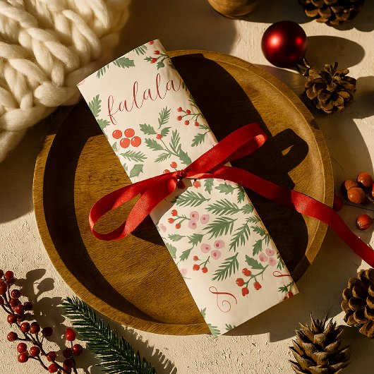 Papier Mousseline Moderne Rouge & Vert Noël Floral Pattern Falala