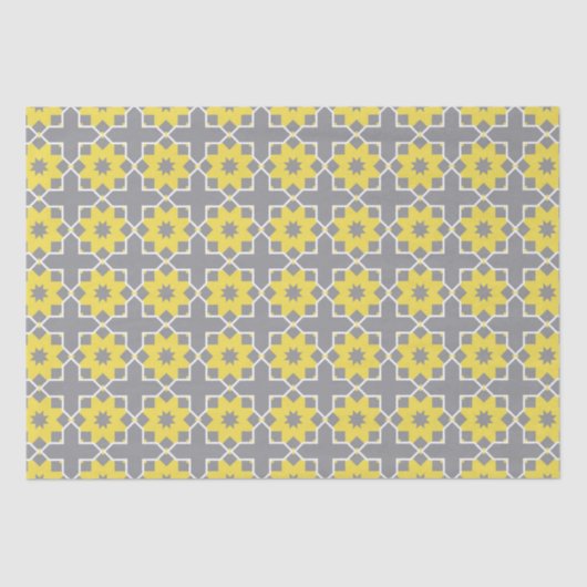 Papier Mousseline Moderne tendance Gris et Fleurs Jaunes (Recto)