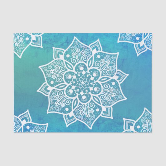 Papier Mousseline Moderne turquoise bleu ombre pascolor mandala (Recto)