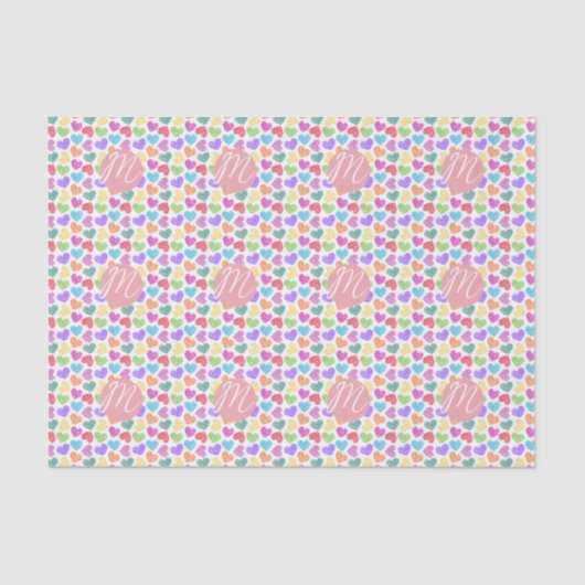 Papier Mousseline Moderne Vibrant Rainbow Doodle Hearts Monogramme (Recto)