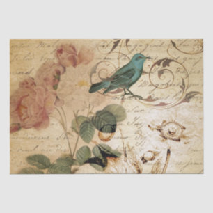 Papier Mousseline Moderne Vintage français Scripts oiseau botanique