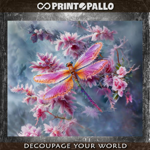 Papier Mousseline Monde fantaisiste fractal de libellule et fleurs e