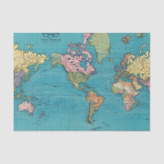 Papier Mousseline Monde, la projection de Mercator (Recto)