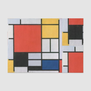 Papier Mousseline Mondrial Composition Rouge Jaune Bleu Noir