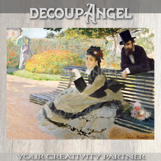 Papier Mousseline Monet- Camille sur une page de découpage d'un banc