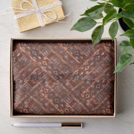 Papier Mousseline Monochrome beige brown ethnic pattern. (Cadeau)