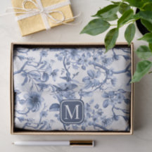 Monogramme à motif toile de Jouy floral bleu vinta