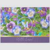 Papier Mousseline Monogramme Anniversaire Pansy Violet Fleurs Aquare (Recto)