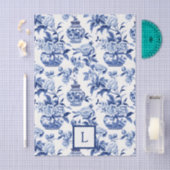 Papier Mousseline Monogramme chinoiserie bleue  (Artisanat)