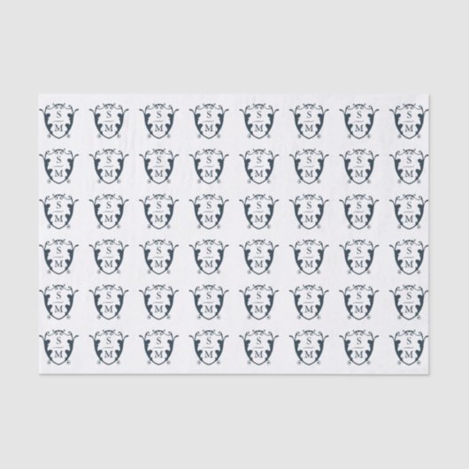 Papier Mousseline Monogramme Crest Tissu Papier bleu marine (Recto)