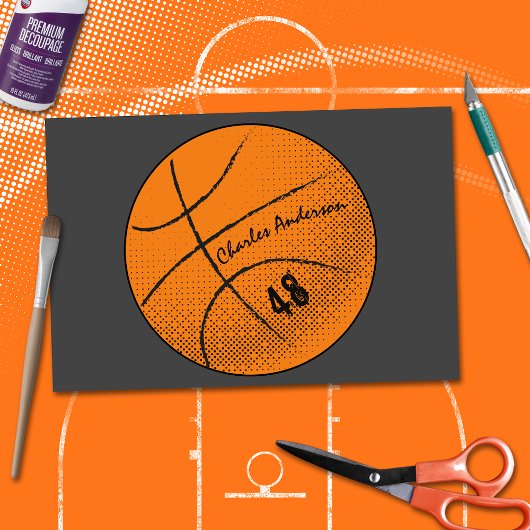 Papier Mousseline Monogramme de basket-ball | Personnalisé