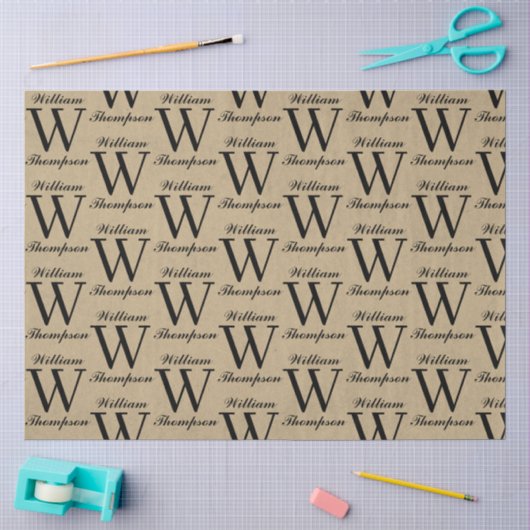 Papier Mousseline Monogramme de calligraphie script brun kraft rusti (Artisanat)
