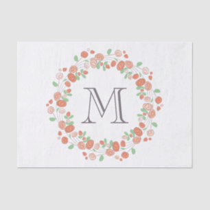 Papier Mousseline monogramme de couronne de roses coralliens