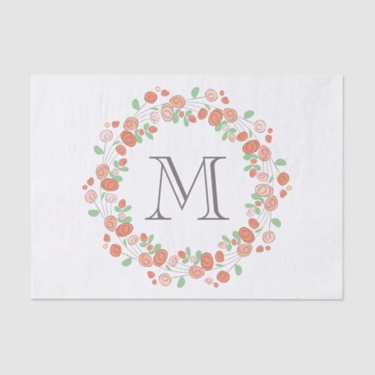 Papier Mousseline monogramme de couronne de roses coralliens (Recto)