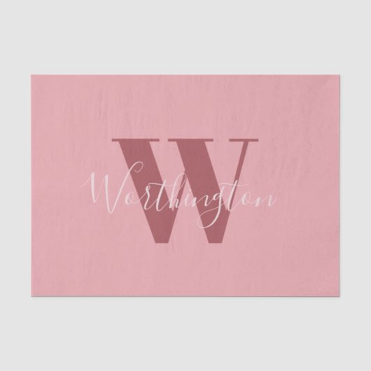 Papier Mousseline Monogramme de fille et nom rose roux (Recto)