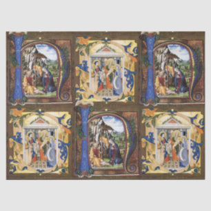 PAPIER MOUSSELINE MONOGRAMME DE LA NATIVITÉ ANTIQUE PARCHEMENT DE NO