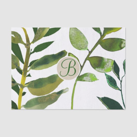 Papier Mousseline Monogramme de lettre initiale de feuilles vertes b (Recto)