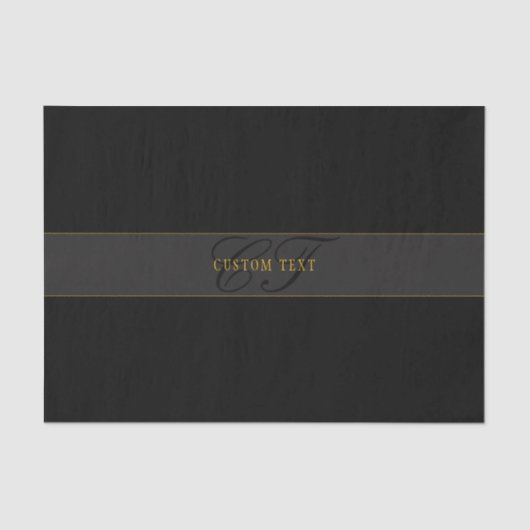 Papier Mousseline Monogramme de script élégant noir et or (Recto)
