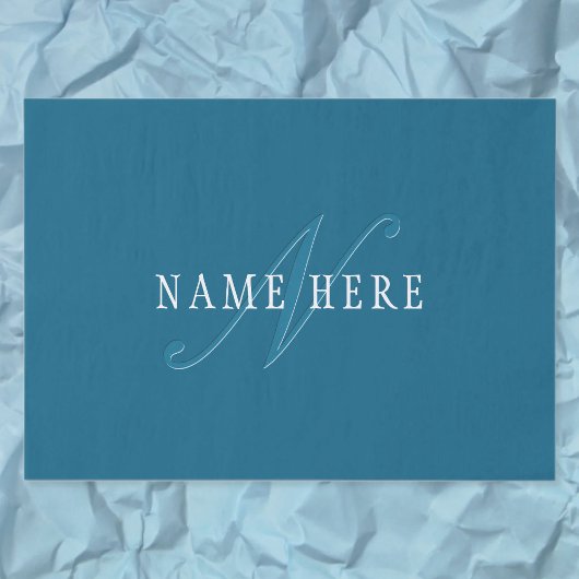 Papier Mousseline Monogramme élégant | Bleu océan