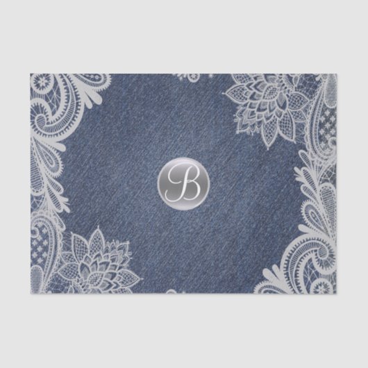 Papier Mousseline Monogramme élégant Denim & Lace Rustique Glam Init (Recto)