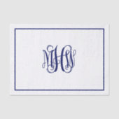 Papier Mousseline Monogramme initial à 3 vignes de Navy en script DI (Recto)