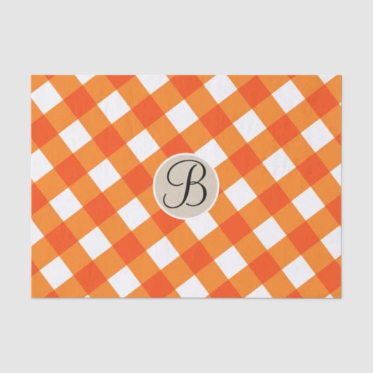 Papier Mousseline Monogramme initiale rustique orange et blanc de ca (Recto)