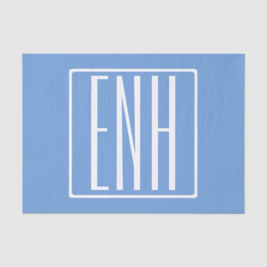 Papier Mousseline Monogramme Initiales 3 Moderne Gras | Bleu Clair (Recto)