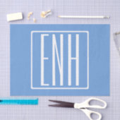 Papier Mousseline Monogramme Initiales 3 Moderne Gras | Bleu Clair (Artisanat)