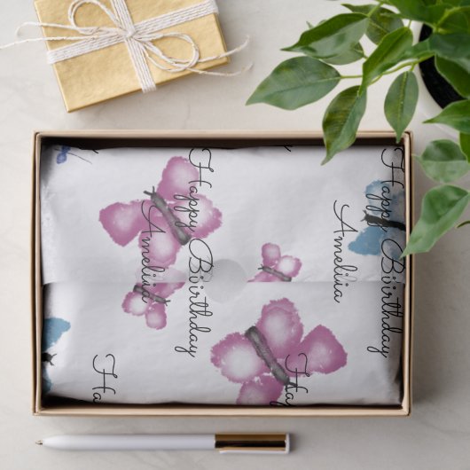 Papier Mousseline Monogramme Papillon rose et bleu (Cadeau)